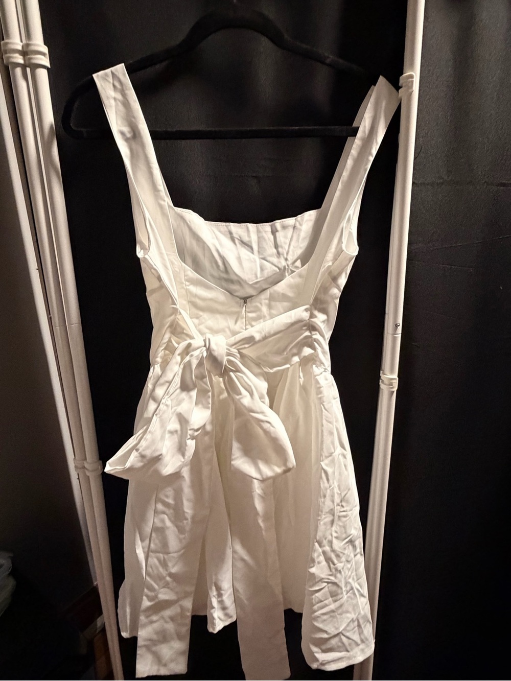White Tie-Back Square Neck Mini Dress with Bow